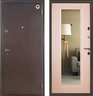 Фото стальной двери Бульдорс 14 Т с зеркалом, Цвет "шамбори светлый"